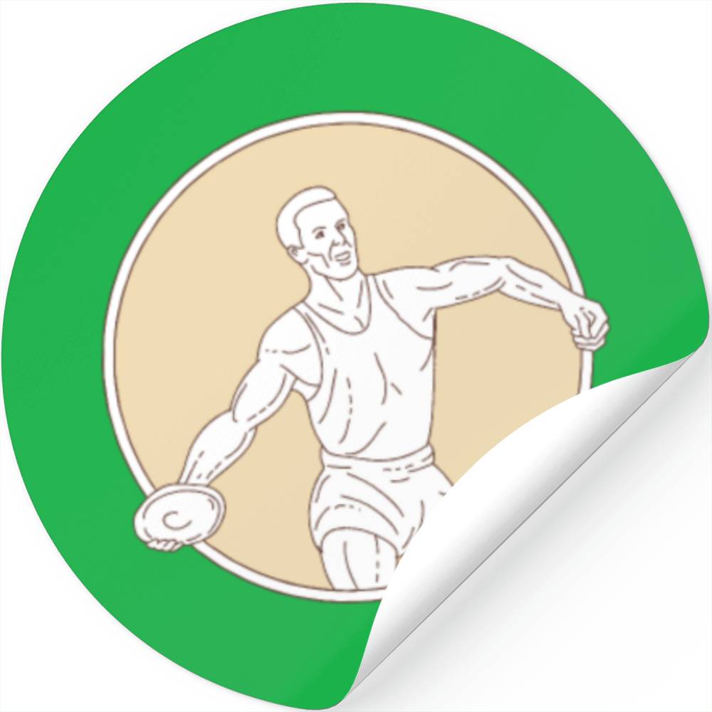 Track And Field Discus Thrower Circle Mono Line
